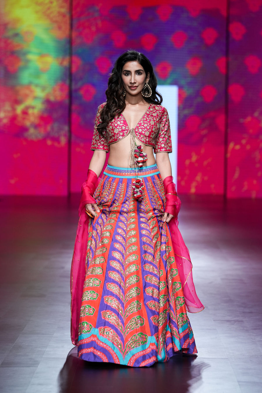 Gulal Red Purple Printed Embroidered Lehenga set