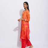 Orange Red Silk Shibori Embroidered Kurta Set