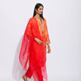 Orange Red Silk Shibori Embroidered Kurta Set