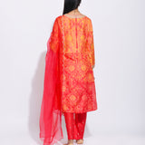 Orange Red Silk Shibori Embroidered Kurta Set
