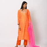Orange Yellow Silk Shibori Embroidered Kurta Set