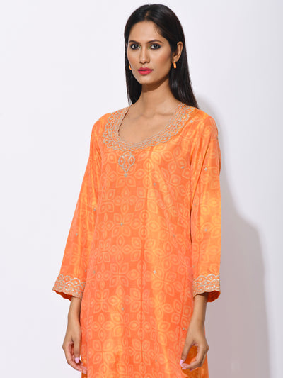 Orange Yellow Silk Shibori Embroidered Kurta Set