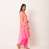 Pink Silk Shibori Embroidered Kurta Set