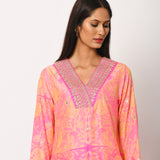 Pink Silk Shibori Embroidered Kurta Set