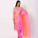 Pink Silk Shibori Embroidered Kurta Set