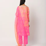 Pink Silk Shibori Embroidered Kurta Set