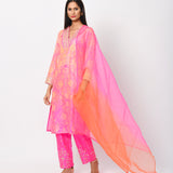 Pink Silk Shibori Embroidered Kurta Set