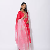 Red Pink Silk Shibori Embroidered Kurta Set