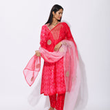 Red Pink Silk Shibori Embroidered Kurta Set