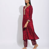 Maroon Silk Shibori Embroidered Kurta Set