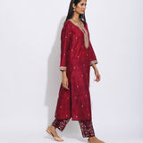 Maroon Silk Shibori Embroidered Kurta Set