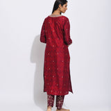 Maroon Silk Shibori Embroidered Kurta Set