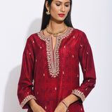 Maroon Silk Shibori Embroidered Kurta Set
