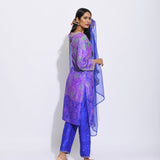 Purple Silk Shibori Embroidered Kurta Set