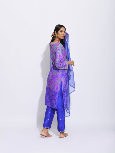 Purple Silk Shibori Embroidered Kurta Set