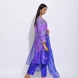 Purple Silk Shibori Embroidered Kurta Set