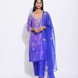 Purple Silk Shibori Embroidered Kurta Set