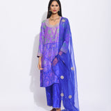 Purple Silk Shibori Embroidered Kurta Set
