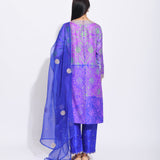 Purple Silk Shibori Embroidered Kurta Set