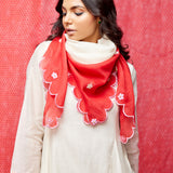 Ivory Applique Embroidered Chanderi Tie Dye Scarf