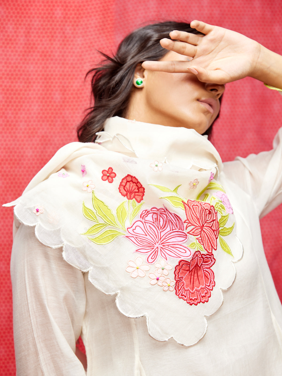 Ivory Embrodiered Chanderi Scarf