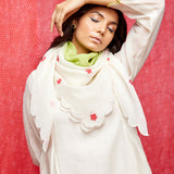 Ivory/ Lime Green Applique Embrodiered Chanderi Scallop Scarf