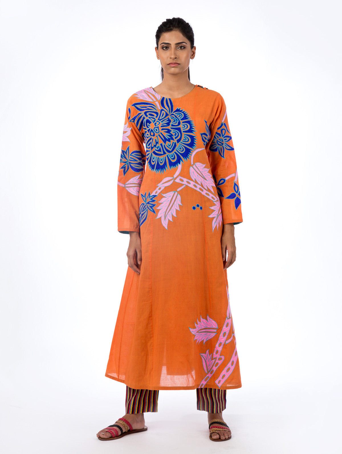 Tangerine Applique Embroidered Kurta