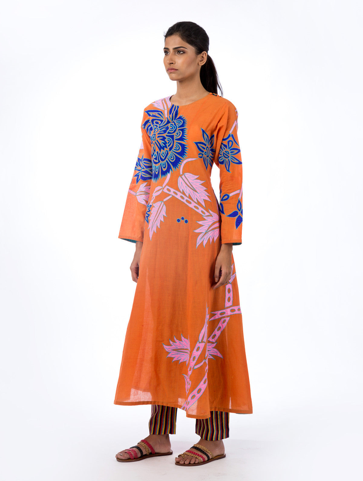Tangerine Applique Embroidered Kurta