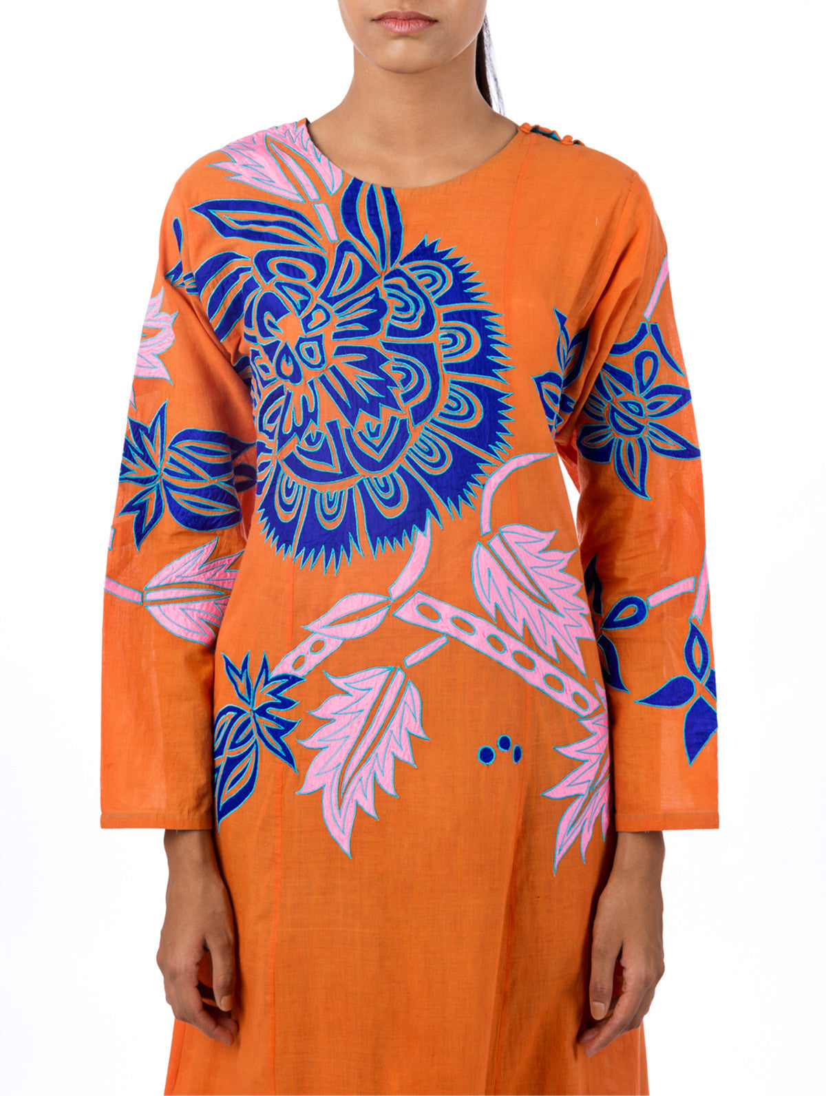 Tangerine Applique Embroidered Kurta