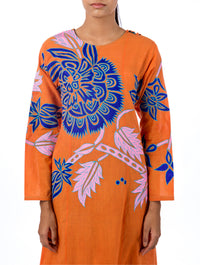 Tangerine Applique Embroidered Kurta