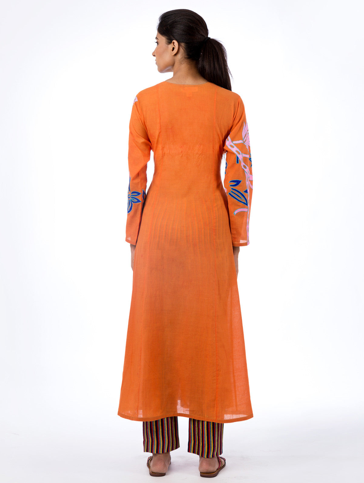 Tangerine Applique Embroidered Kurta