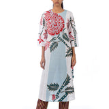 Blue White Applique Embroidered Kurta
