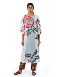 Blue White Applique Embroidered Kurta