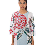 Blue White Applique Embroidered Kurta