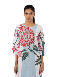Blue White Applique Embroidered Kurta
