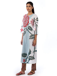 Blue White Applique Embroidered Kurta