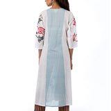 Blue White Applique Embroidered Kurta