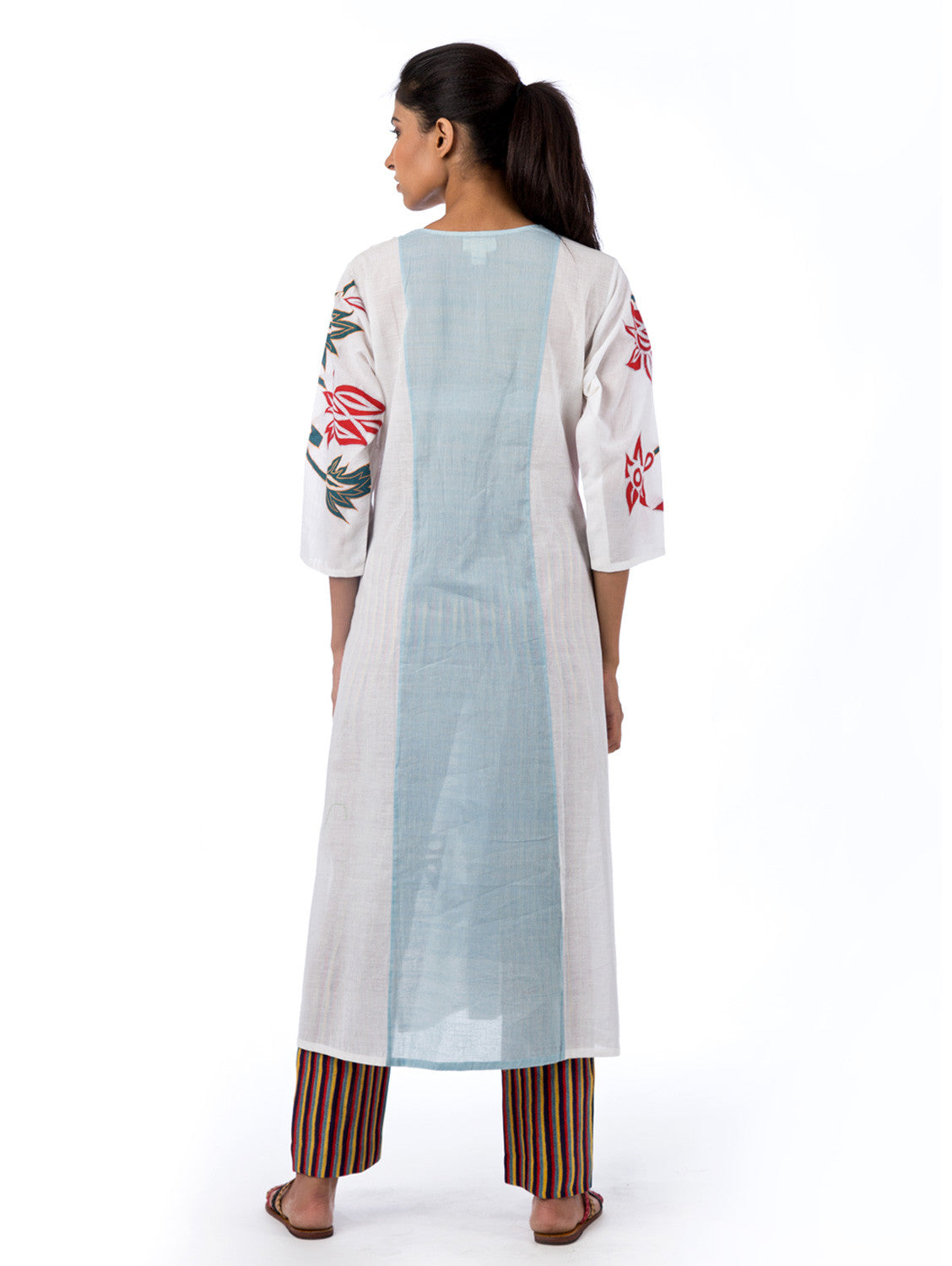 Blue White Applique Embroidered Kurta