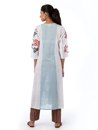 Blue White Applique Embroidered Kurta