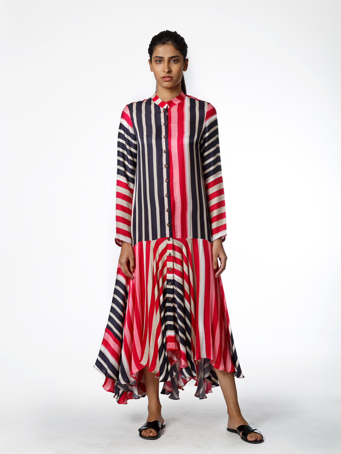 Multi Stripe Printed Asymmetrical Dress