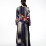 Blue Printed Stripe Kaftan With Applique Embroidery