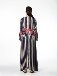 Blue Printed Stripe Kaftan With Applique Embroidery