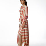 Blush Printed Stripe Dhoti Dress with Applique