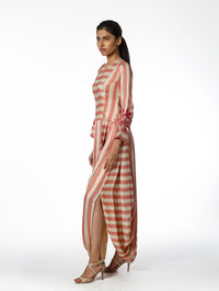 Blush Printed Stripe Dhoti Dress with Applique