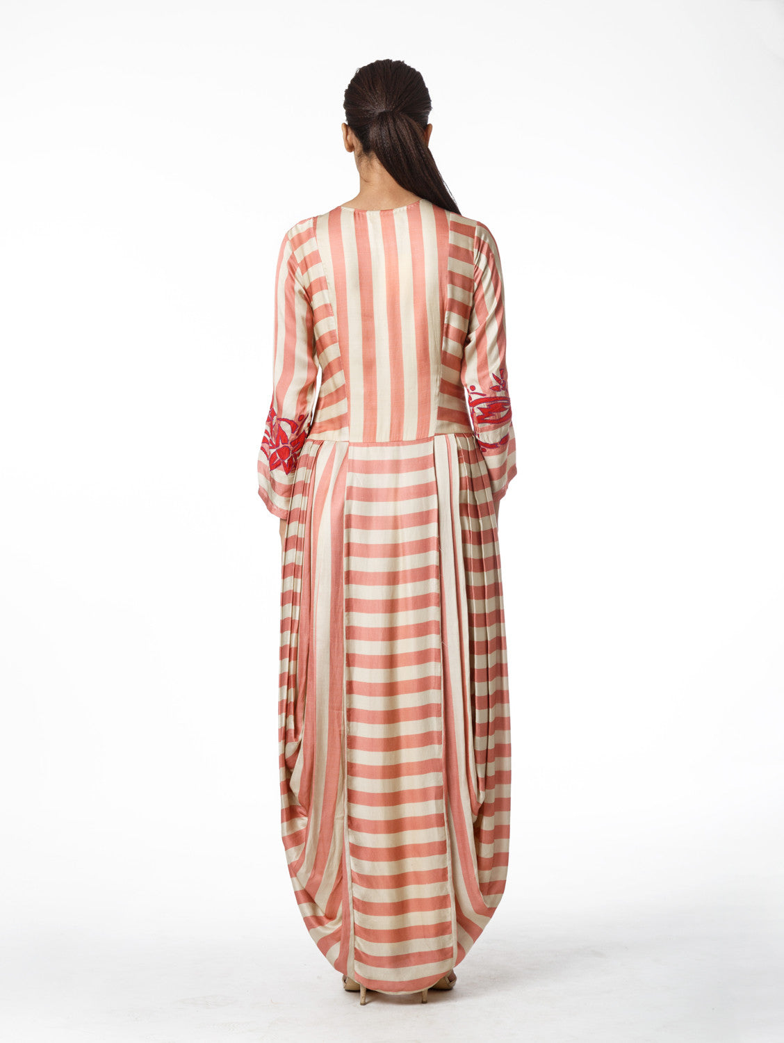 Blush Printed Stripe Dhoti Dress with Applique