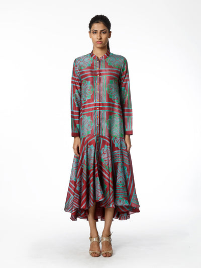 Maroon Silk Shibori Dress