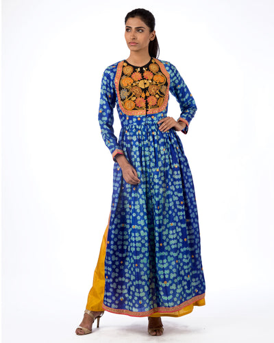 Raas Blue Marodi Embroidered Shibori Kurta Set