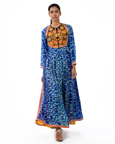 Raas Blue Marodi Embroidered Shibori Kurta Set