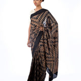 Vidya Balan In Our Beige Black Kilim silk Shibori Saree Set