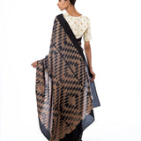 Vidya Balan In Our Beige Black Kilim silk Shibori Saree Set